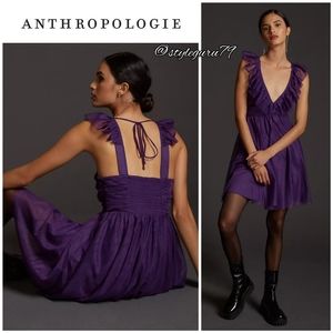 NWT, Anthropologie, Maeve Ruffled Tulle Mini Dress In Purple